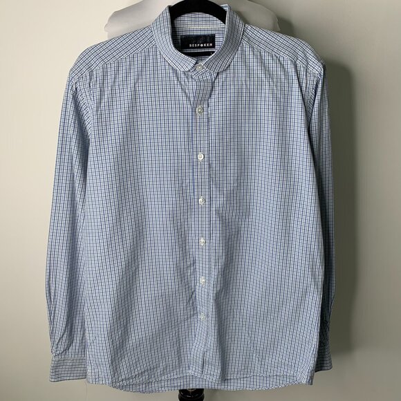 Bespoken Men's Blue White Checkered Long Sleeve Button Down Shirt Size Large - Picture 1 of 10
